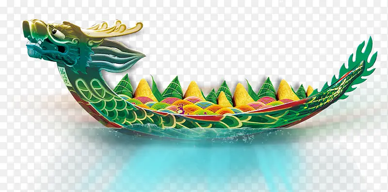 绿色龙舟粽子手绘