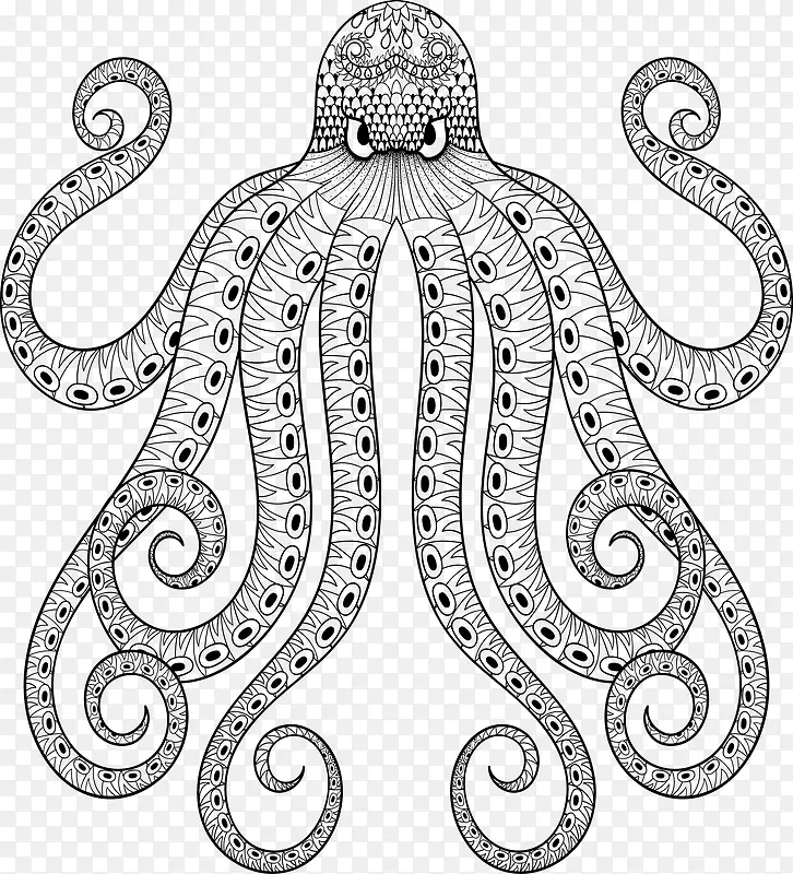 手绘抽象花纹章鱼