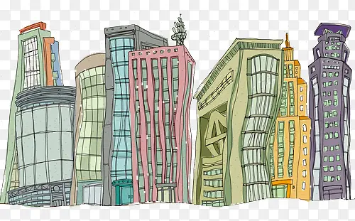 手绘城市建筑