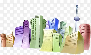 手绘彩色城市建筑