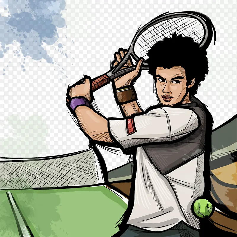 手绘网球运动