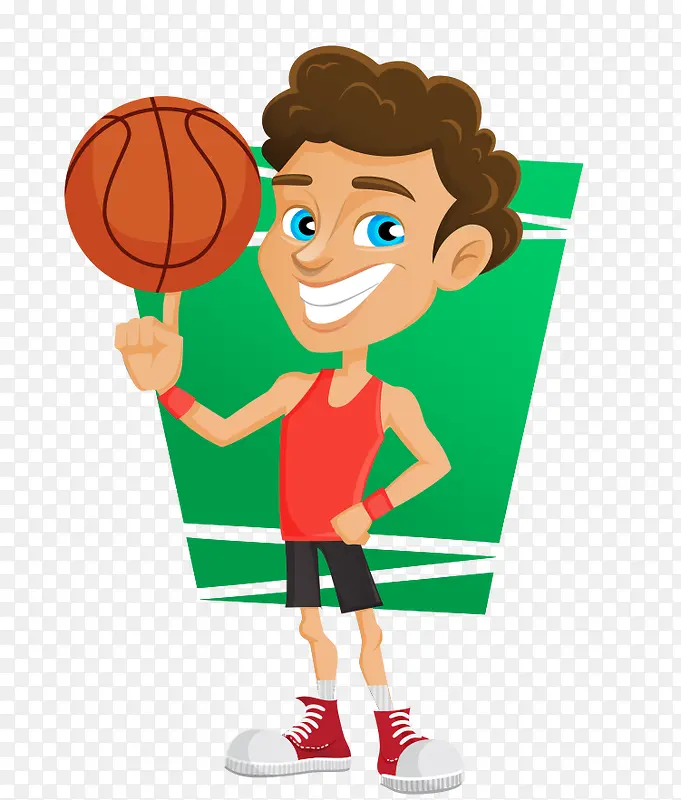 卡通手绘Q版玩篮球年轻男人