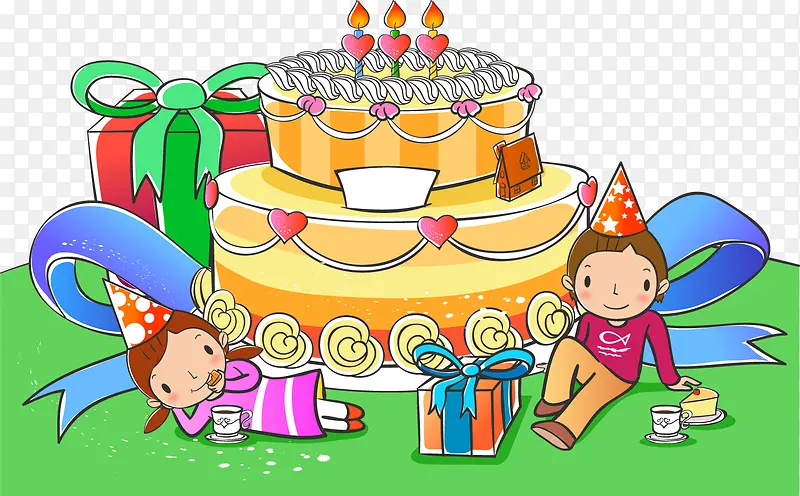 手绘儿童生日蛋糕插图