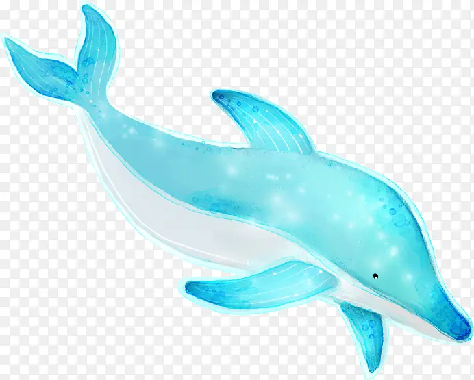 创意手绘水彩蓝色游泳海豚