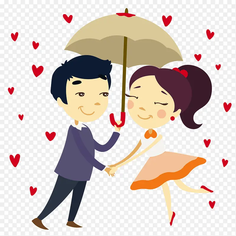 手绘拿着伞的夫妇矢量图