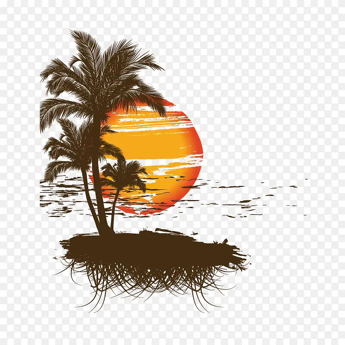 矢量椰子树日落