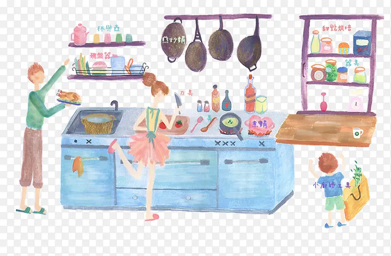 手绘的厨房景色