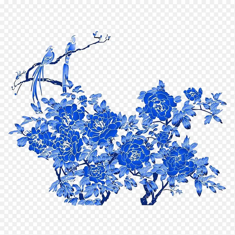 蓝色花簇元素
