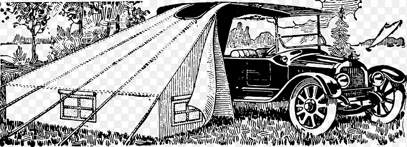 手绘车和帐篷