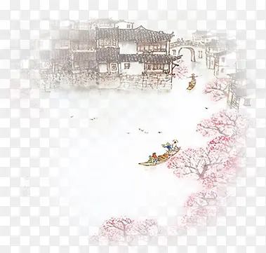 水墨画乡水人家背景