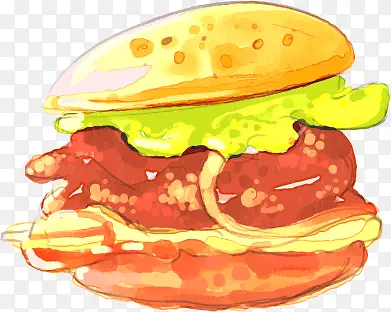 矢量手绘水彩汉堡包