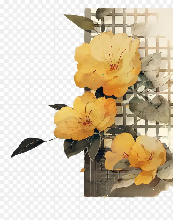 立绘彩绘效果黄色花卉合成