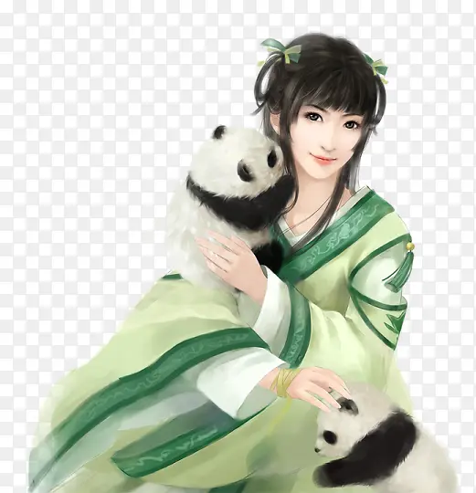 绿色服饰可爱熊猫女子