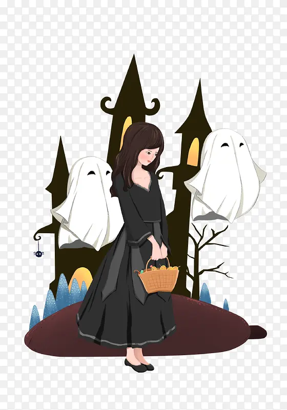 万圣节女巫幽灵插画