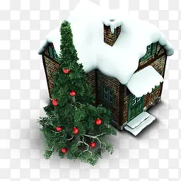 圣诞雪屋和圣诞树图片