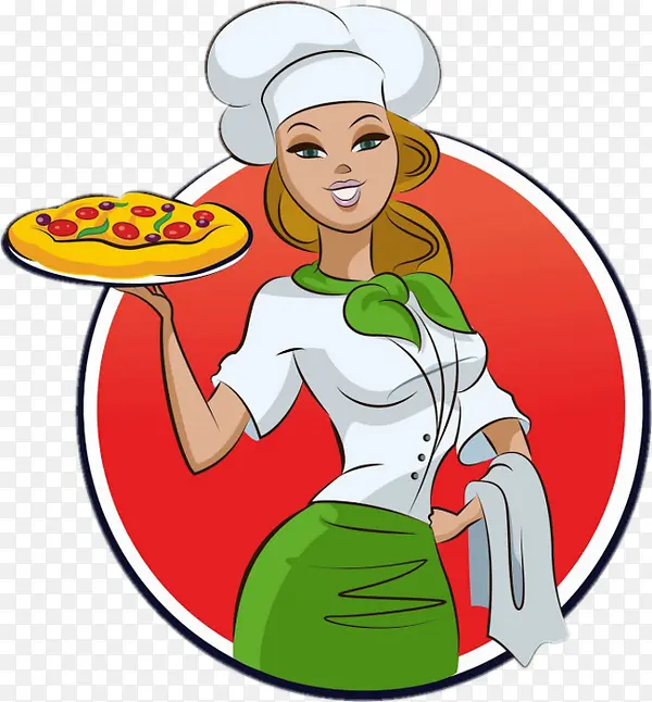美女厨师上披萨饼
