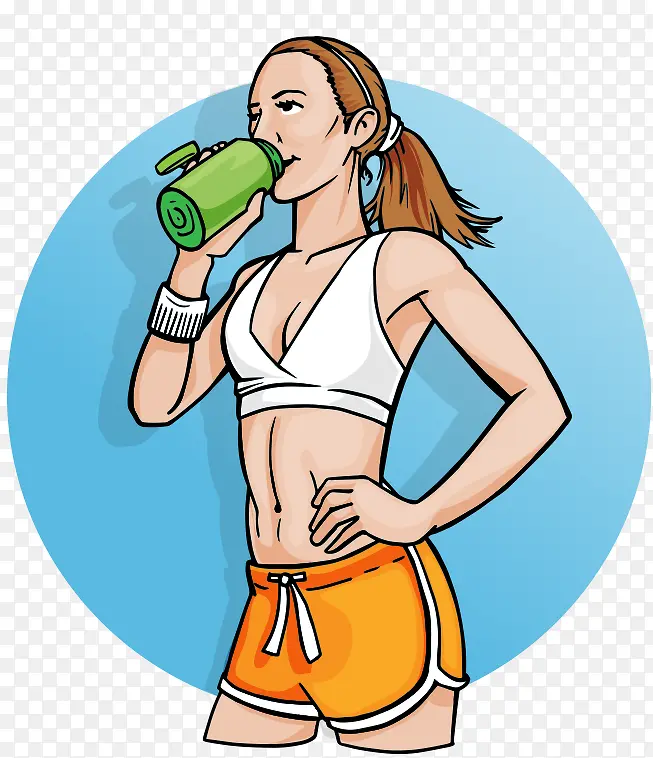 卡通健身喝水的性感女士