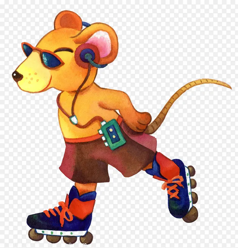 儿童画滑冰的小老鼠