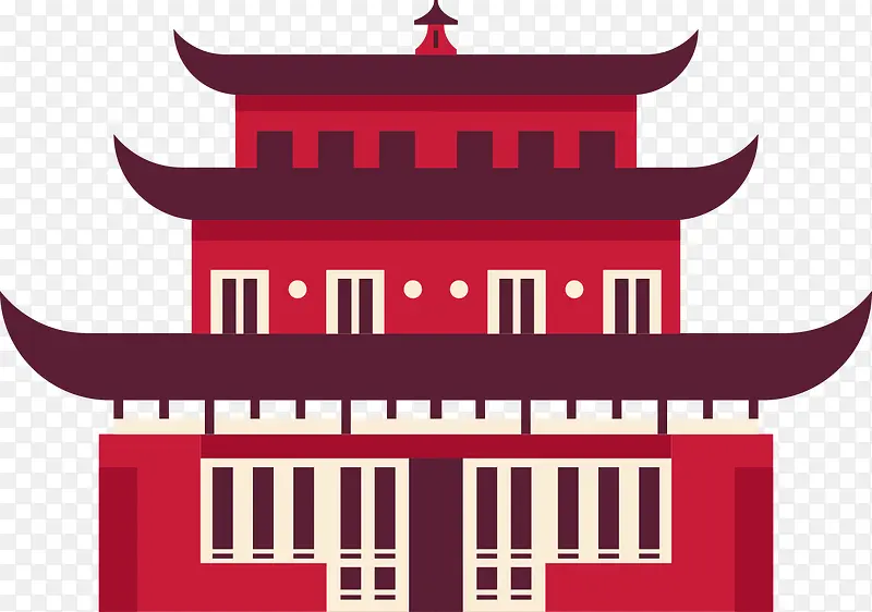 红色手绘古代建筑