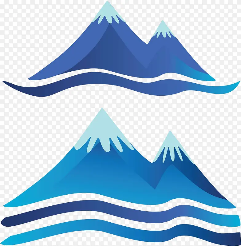 手绘蓝色漂浮山