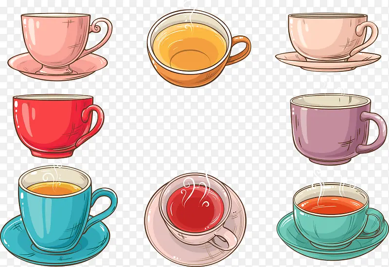矢量彩色茶杯中的红茶