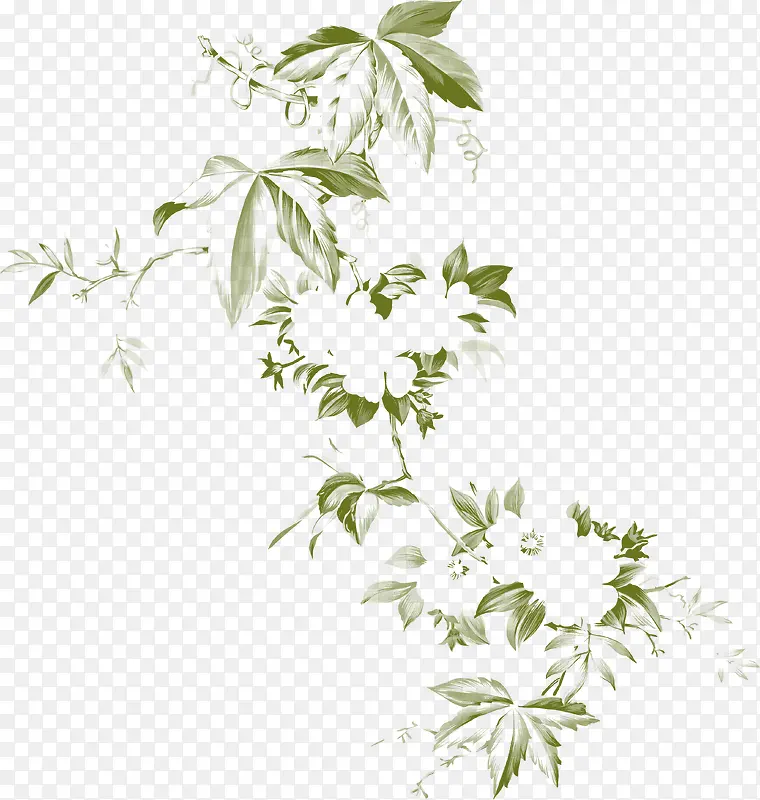 绿色手绘植物小花