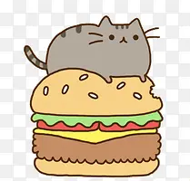卡通汉堡上的猫咪