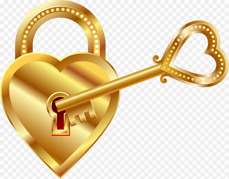手绘金色心形钥匙金锁