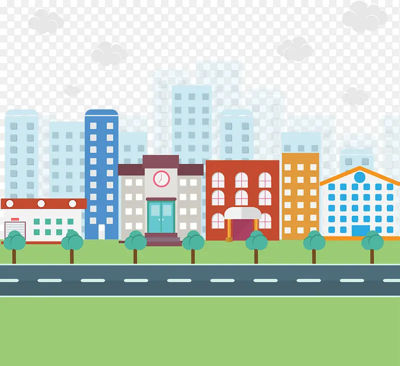 矢量手绘扁平城市