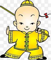 手绘黄色中式练武儿童可爱