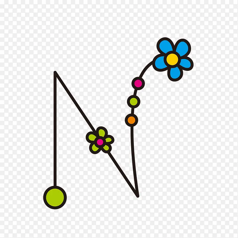 花朵字母设计矢量图N