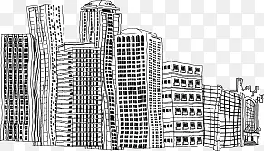 黑色手绘卡通城市