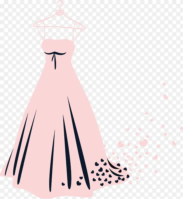 矢量手绘粉色的婚纱礼服