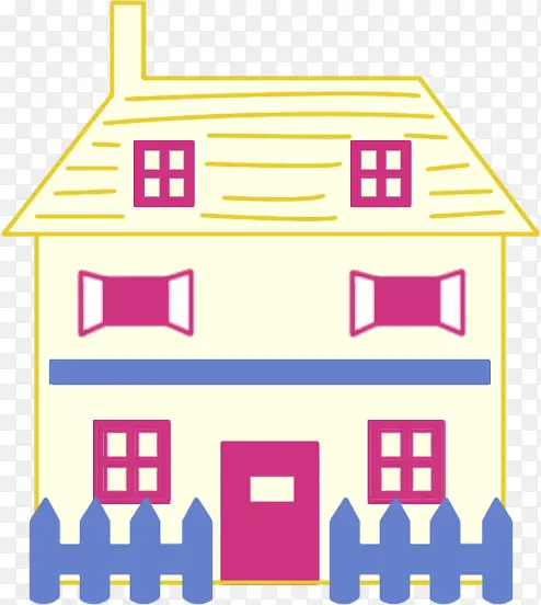 手绘黄紫色房屋插图