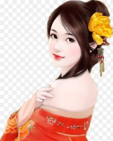 长发立绘美女黄色头饰矢量素材