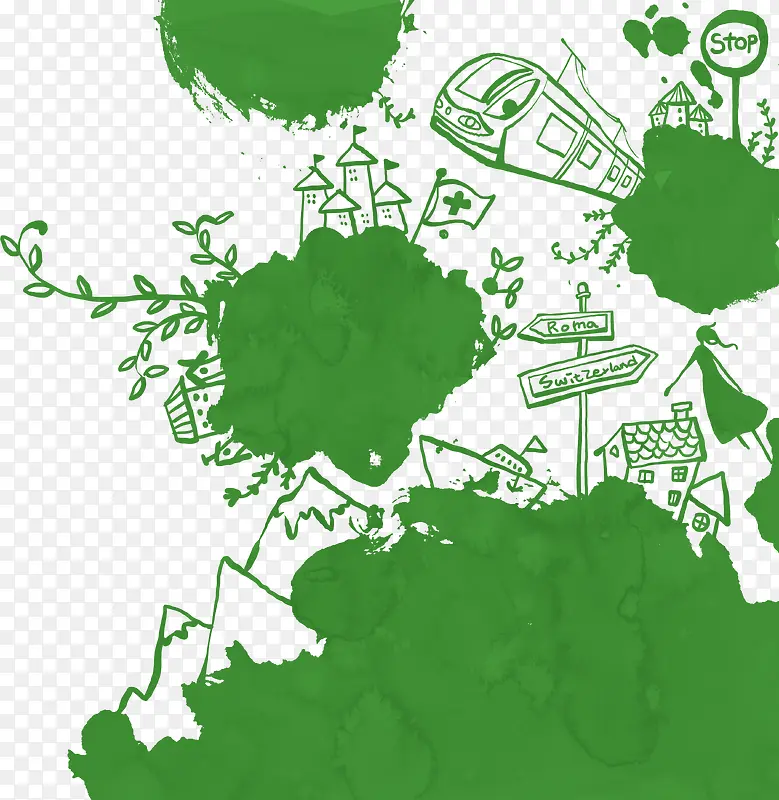 手绘绿色环保插图