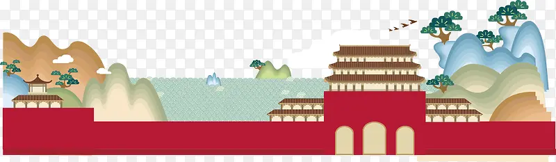 卡通扁平中国古代建筑