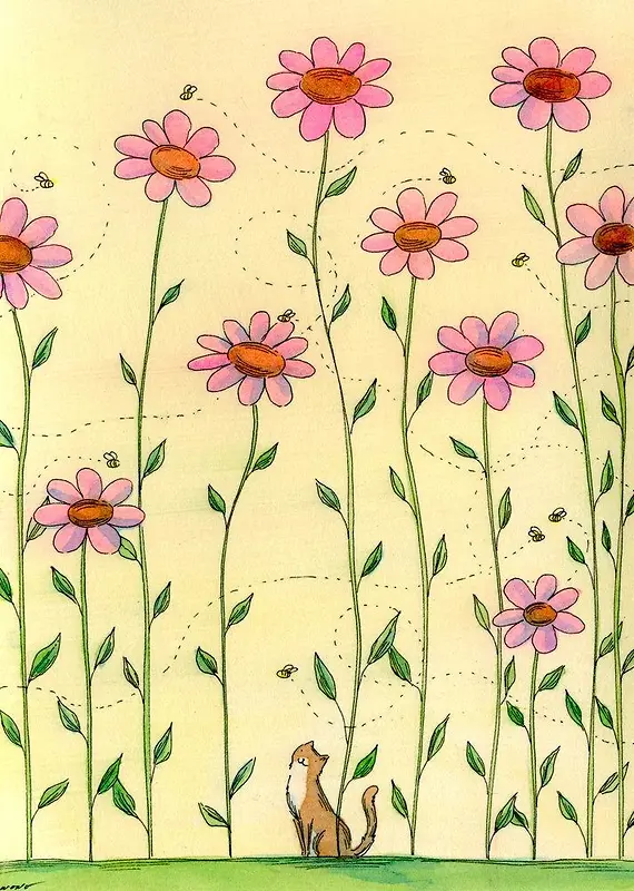 黄底粉色小花大屏