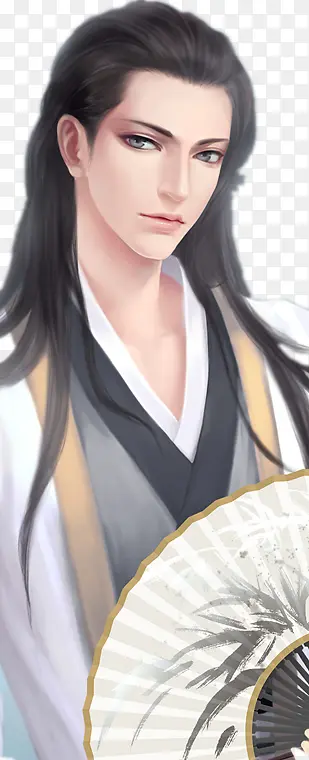 白衣古扇古风男子