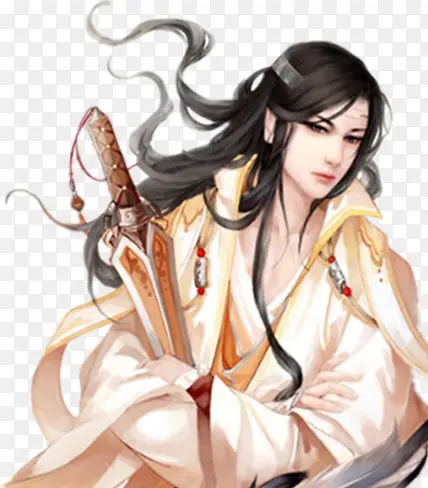 抱剑黄衣男子古风手绘