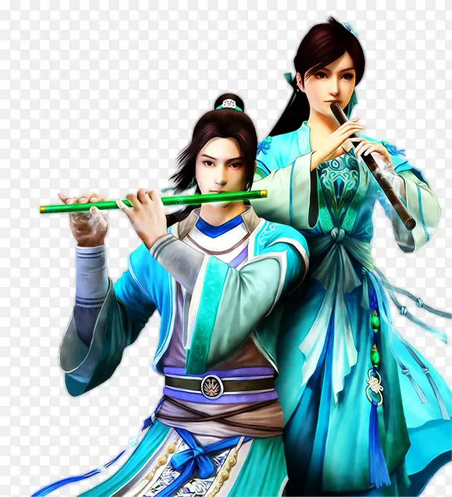 蓝衣吹箫男子立绘游戏人物