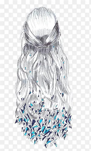 手绘素描长发女孩
