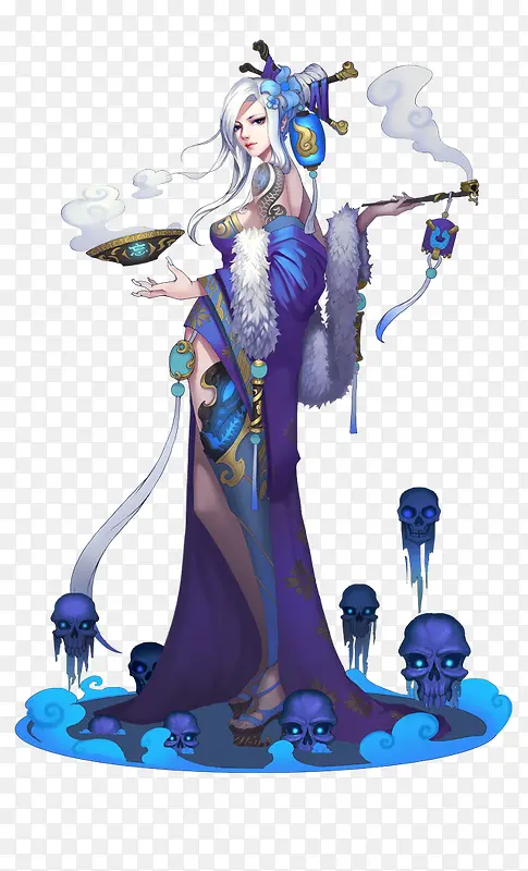 立绘卡通蓝衣白发女子