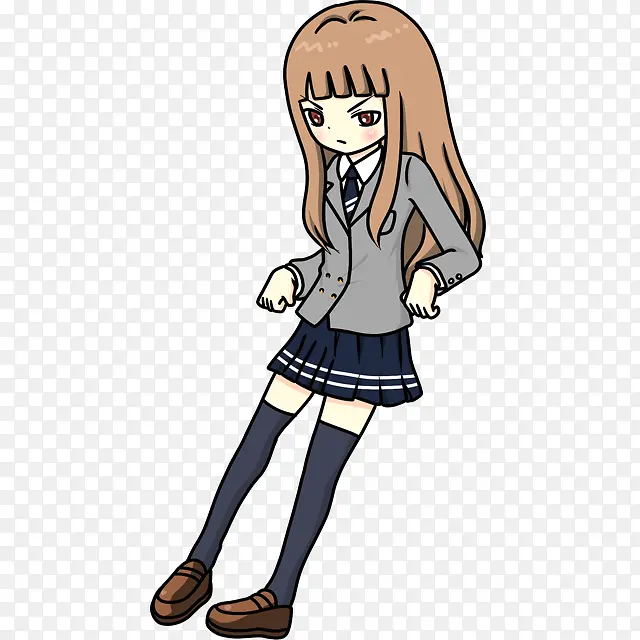 卡通学生装发怒女孩