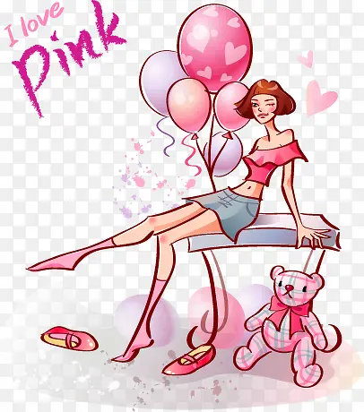 粉色卡通美女性感