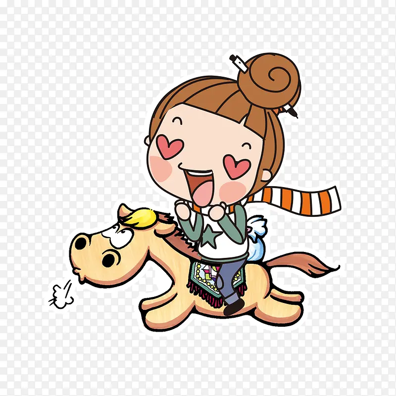 卡通女孩骑马