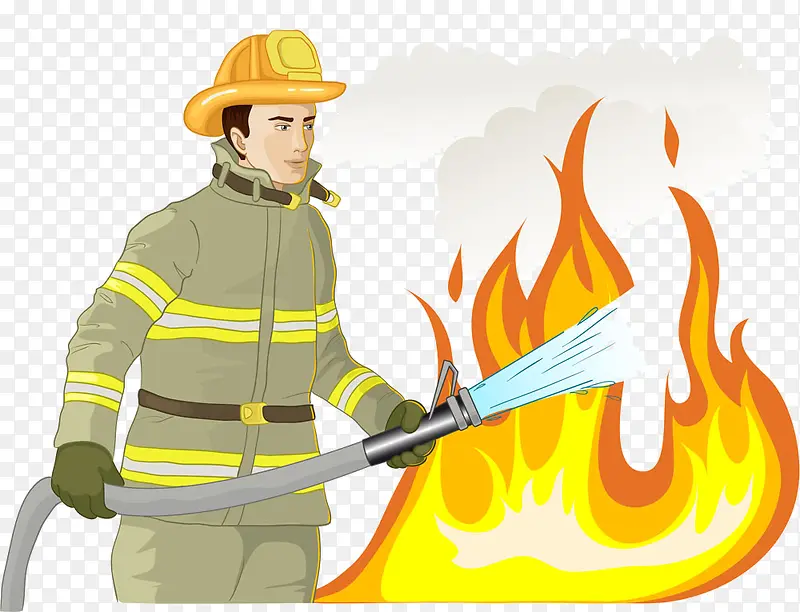 用水灭火的消防员