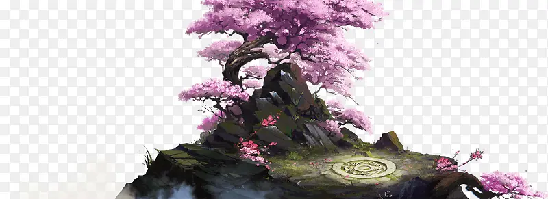 山顶粉色花树玄幻动漫游戏