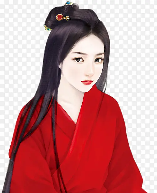 红衣素颜女子古风立绘