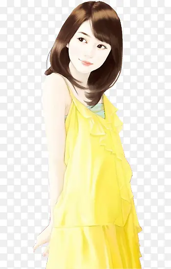 黄裙长发可爱女子